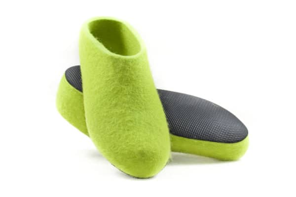 Felt slippers with rubber sole, low heel-388