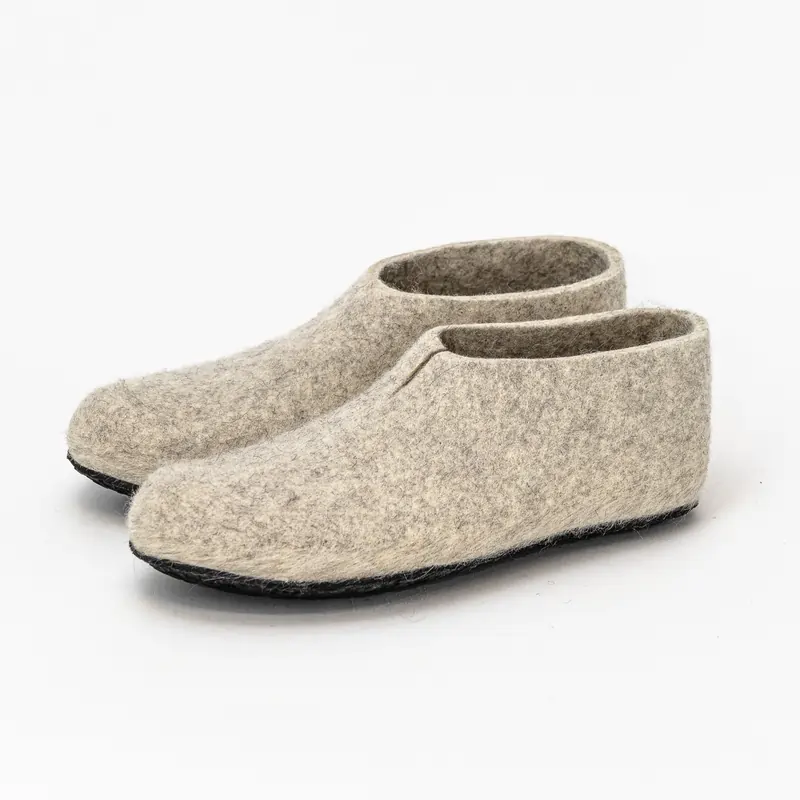 Grey Lahtiset wool felt slippers with rubber soles