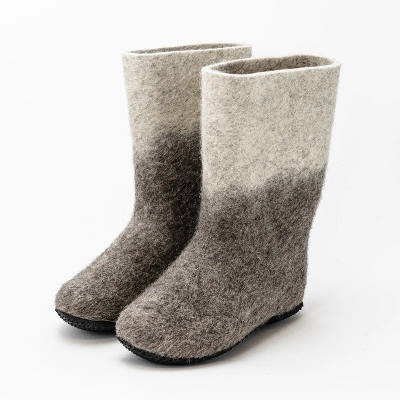 two tone grey felt boots wool felt rubber sole