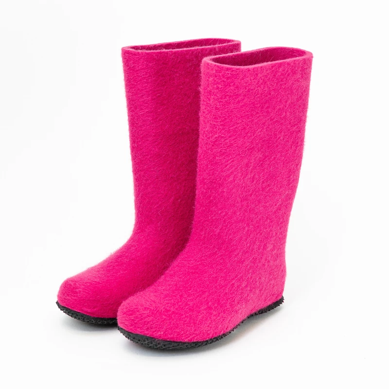 pink felt boots wool felt rubber sole
