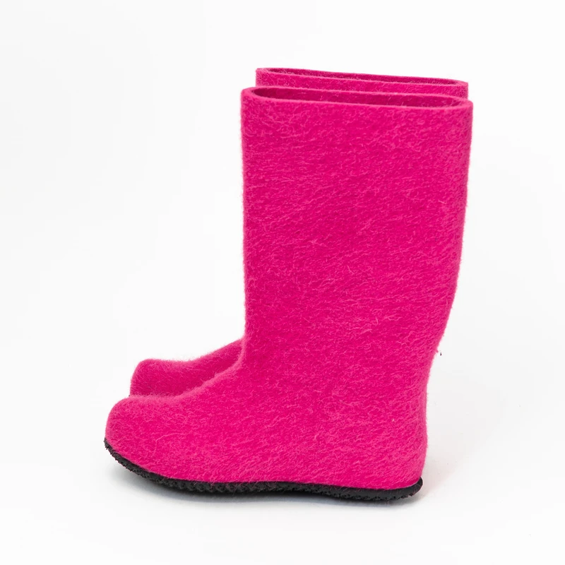 pink felt boots side view wool felt