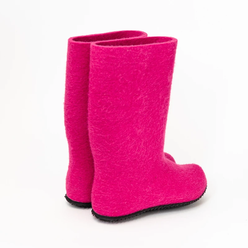 pink felt boots back view wool felt