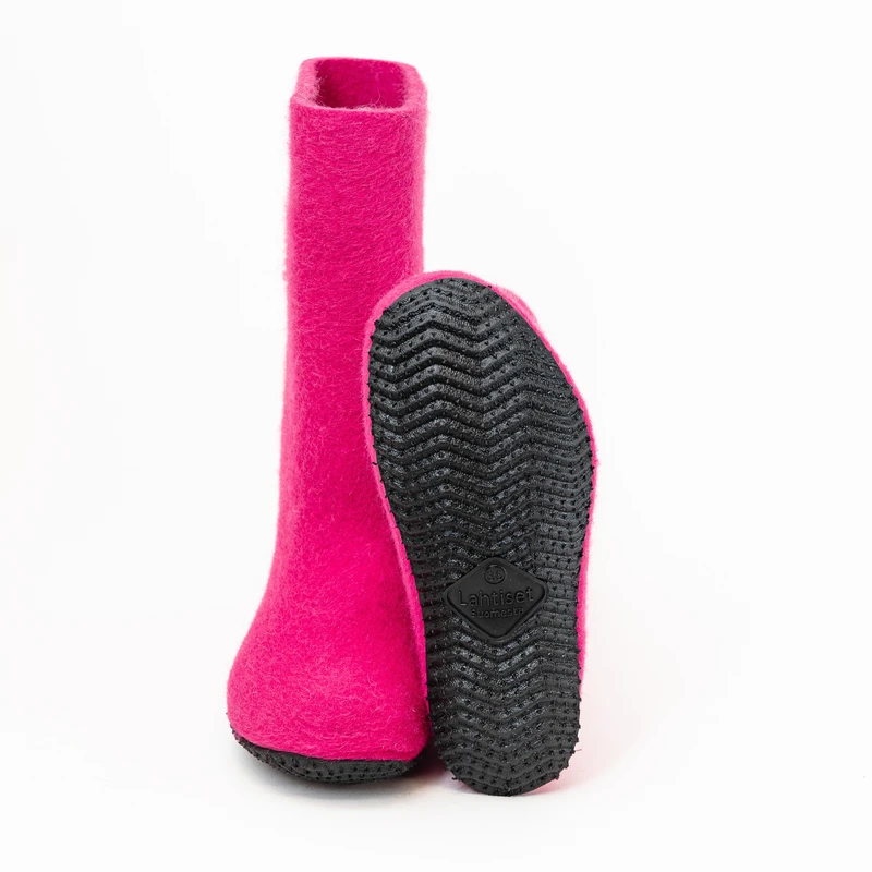 pink felt boots rubber sole grip winter boots