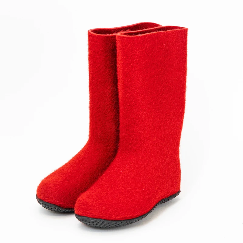 red felt boots wool felt rubber sole